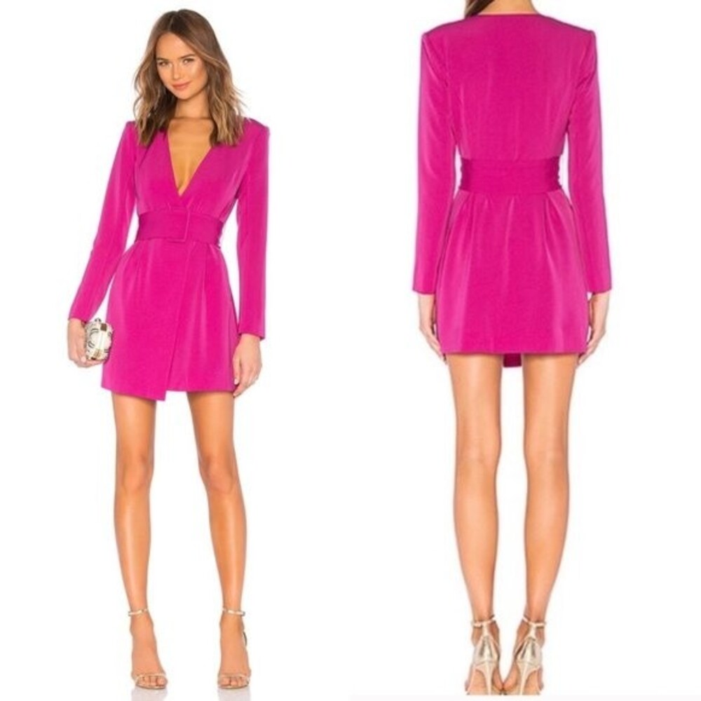 NBD Wrap Mini Dress in Magenta. Size Small (Barbiecore bubblegum). Barbie Pink